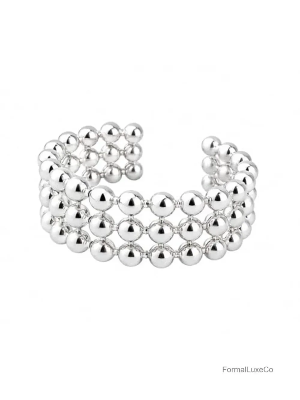 Sterling Silver Open Ring Triple Row Beaded Cluster Modern Adjustable